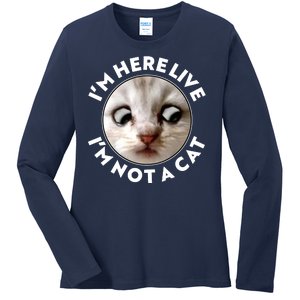 Funny Zoom Lawyer Cat Meme I'm Here Live I'm Not A Cat Ladies Long Sleeve Shirt