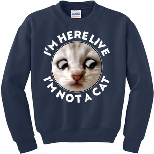 Funny Zoom Lawyer Cat Meme I'm Here Live I'm Not A Cat Kids Sweatshirt