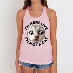 Funny Zoom Lawyer Cat Meme I'm Here Live I'm Not A Cat Women's Knotted Racerback Tank