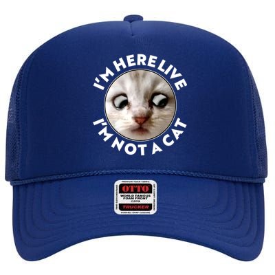 Funny Zoom Lawyer Cat Meme I'm Here Live I'm Not A Cat High Crown Mesh Back Trucker Hat