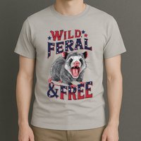 Funny Unhinged Opossum Wild Feral & Free Possum 4th Of July T-Shirt