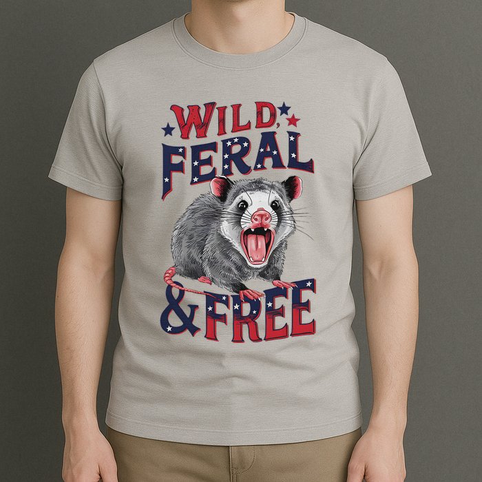 Funny Unhinged Opossum Wild Feral & Free Possum 4th Of July T-Shirt