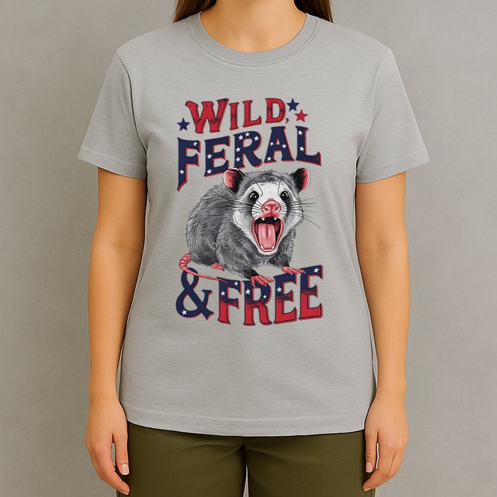 Funny Unhinged Opossum Wild Feral & Free Possum 4th Of July T-Shirt