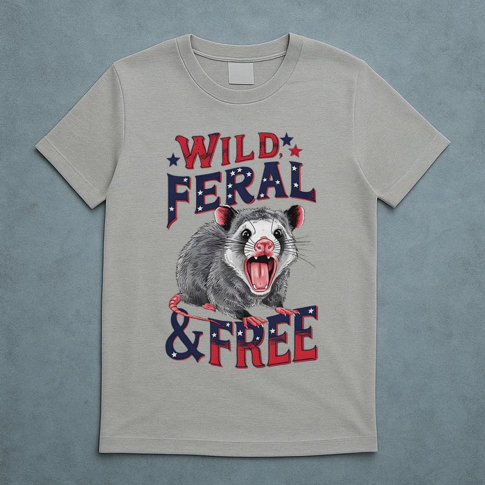 Funny Unhinged Opossum Wild Feral & Free Possum 4th Of July T-Shirt