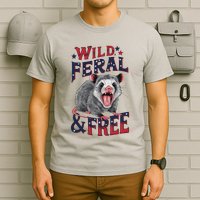Funny Unhinged Opossum Wild Feral & Free Possum 4th Of July T-Shirt