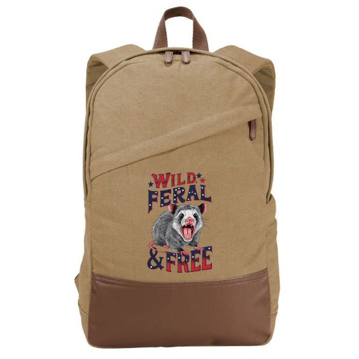 Funny Unhinged Opossum Wild Feral & Free Possum 4th Of July Cotton Canvas Backpack