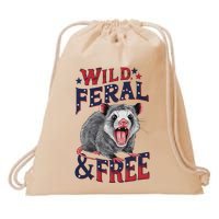 Funny Unhinged Opossum Wild Feral & Free Possum 4th Of July Drawstring Bag