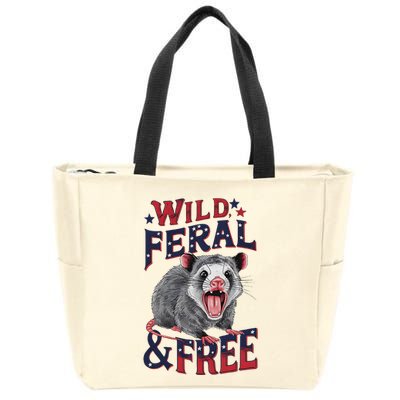 Funny Unhinged Opossum Wild Feral & Free Possum 4th Of July Zip Tote Bag
