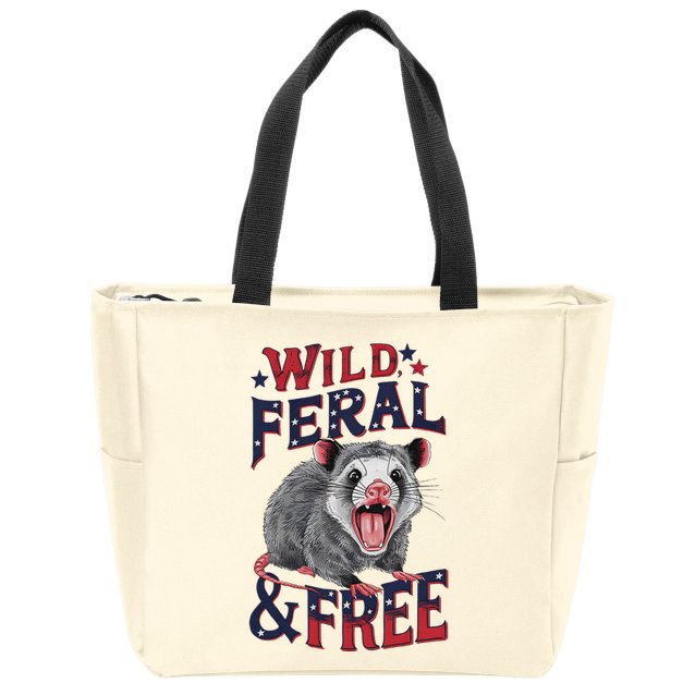 Funny Unhinged Opossum Wild Feral & Free Possum 4th Of July Zip Tote Bag