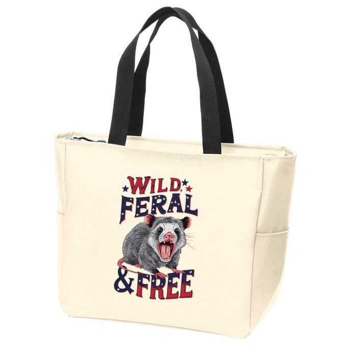 Funny Unhinged Opossum Wild Feral & Free Possum 4th Of July Zip Tote Bag