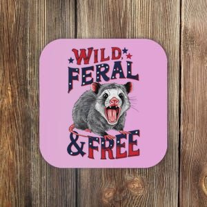 Funny Unhinged Opossum Wild Feral & Free Possum 4th Of July Coaster