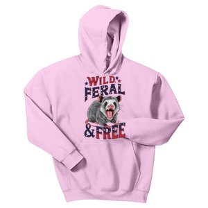 Funny Unhinged Opossum Wild Feral & Free Possum 4th Of July Kids Hoodie