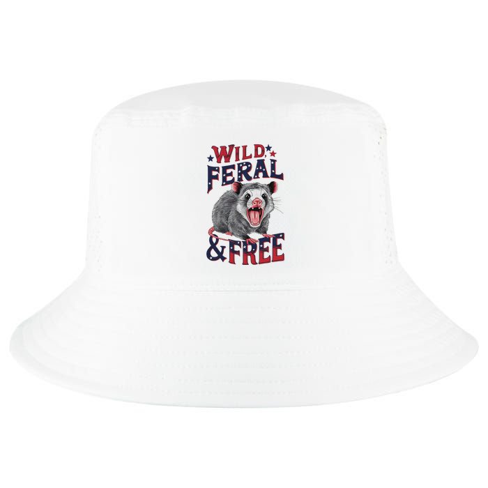 Funny Unhinged Opossum Wild Feral & Free Possum 4th Of July Cool Comfort Performance Bucket Hat