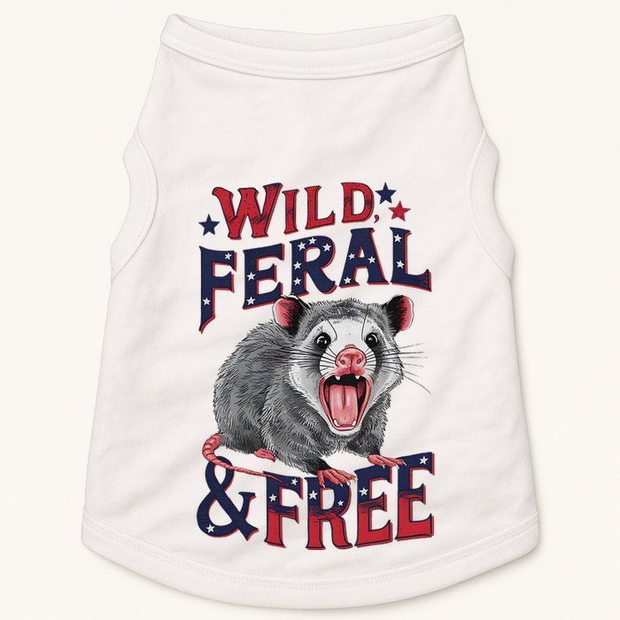 Funny Unhinged Opossum Wild Feral & Free Possum 4th Of July Doggie Tank