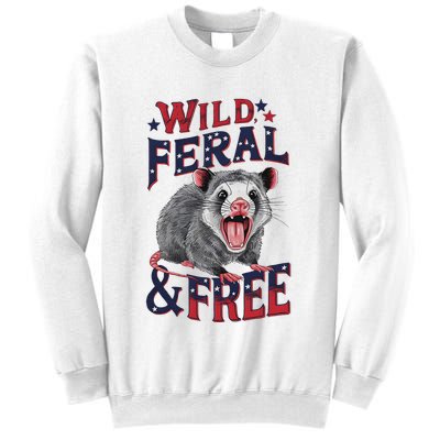Funny Unhinged Opossum Wild Feral & Free Possum 4th Of July Sweatshirt