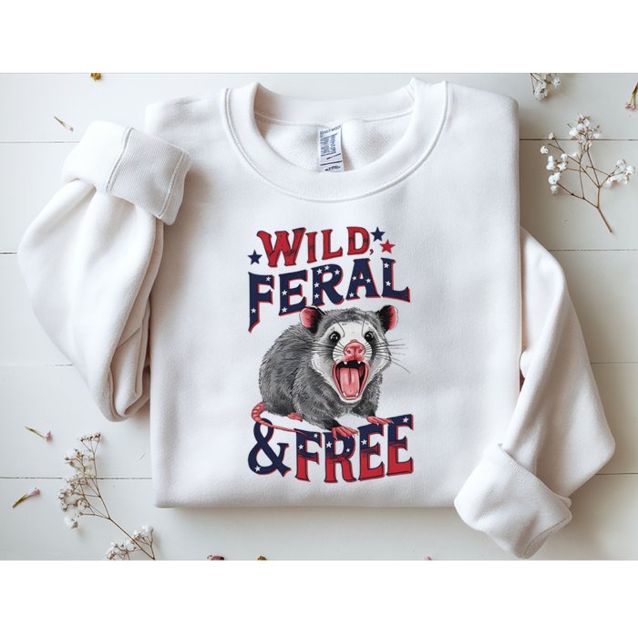 Funny Unhinged Opossum Wild Feral & Free Possum 4th Of July Sweatshirt
