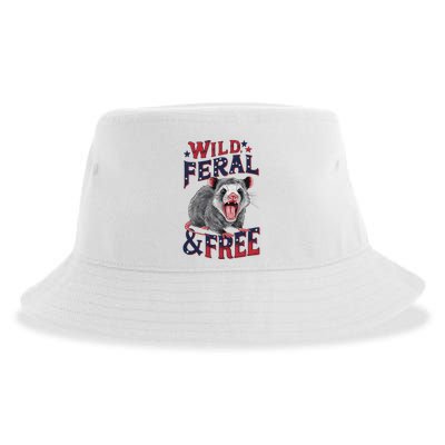 Funny Unhinged Opossum Wild Feral & Free Possum 4th Of July Sustainable Bucket Hat