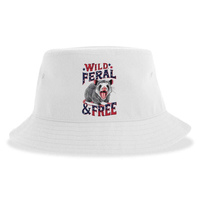 Funny Unhinged Opossum Wild Feral & Free Possum 4th Of July Sustainable Bucket Hat
