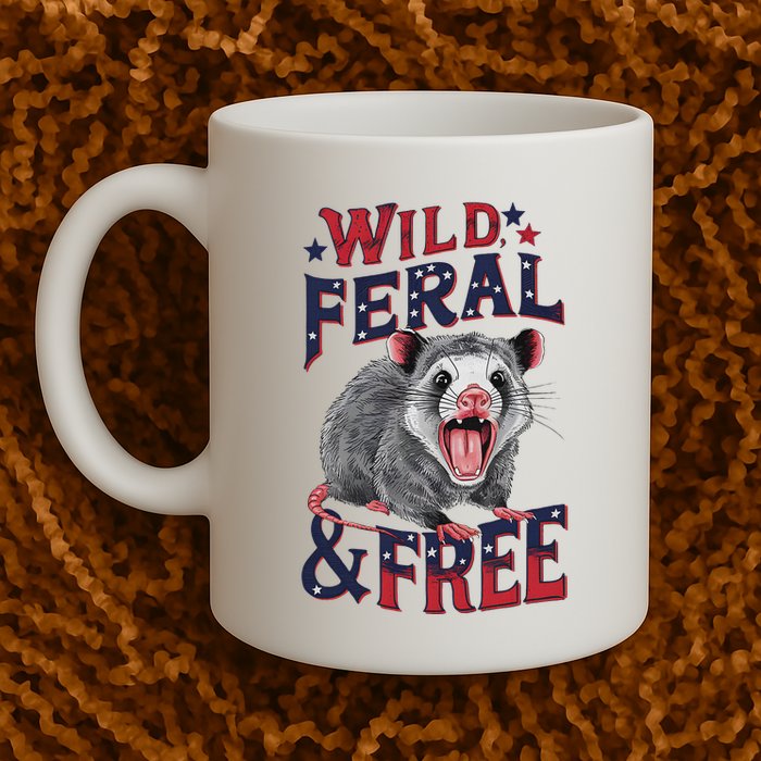 Funny Unhinged Opossum Wild Feral & Free Possum 4th Of July Mug