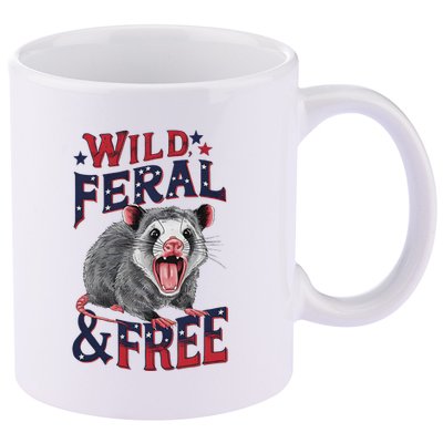 Funny Unhinged Opossum Wild Feral & Free Possum 4th Of July 11oz C Handle Ceramic Mug