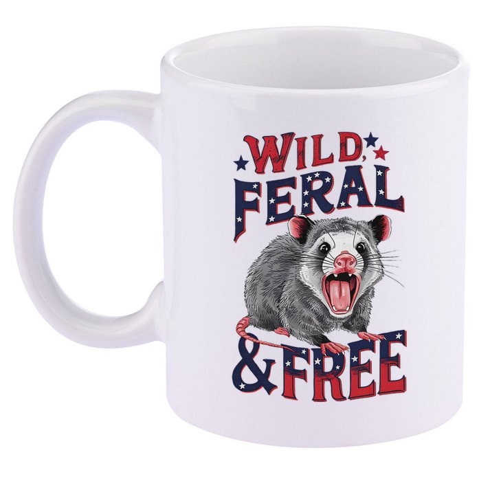 Funny Unhinged Opossum Wild Feral & Free Possum 4th Of July 11oz C Handle Ceramic Mug