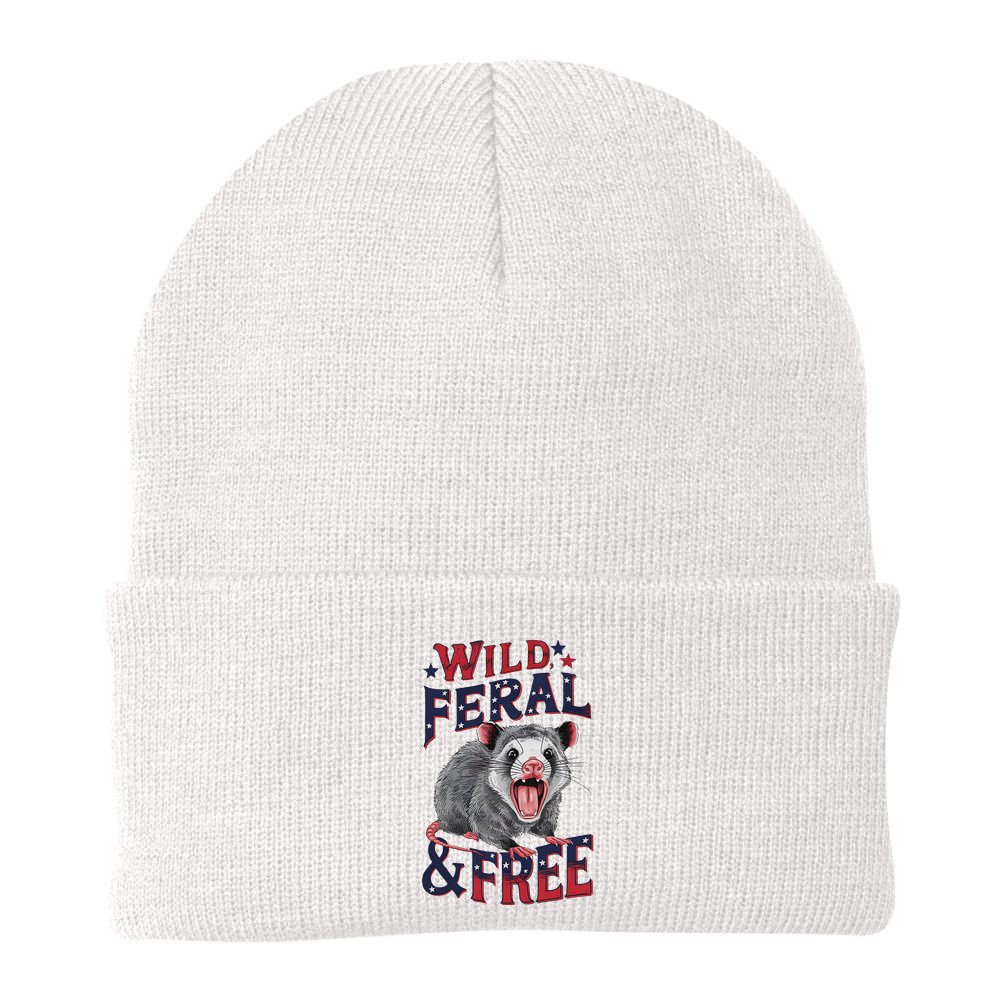 Funny Unhinged Opossum Wild Feral & Free Possum 4th Of July Beanie