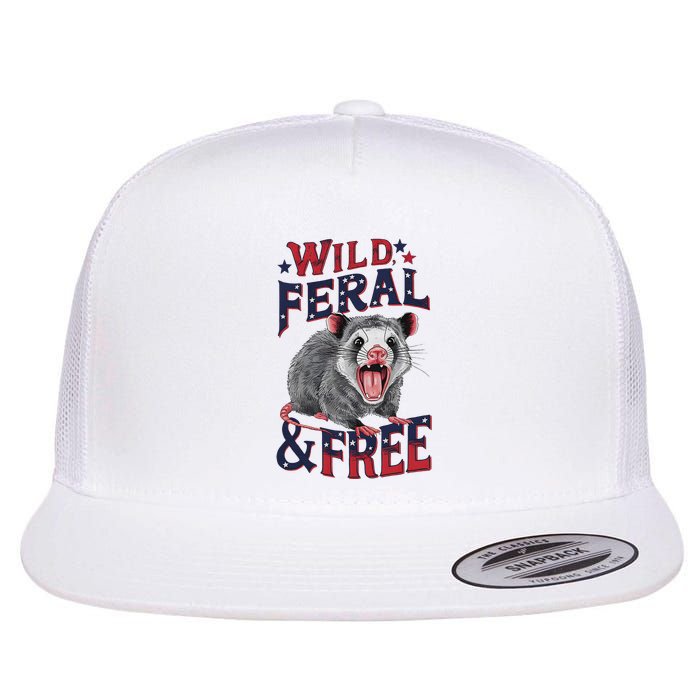Funny Unhinged Opossum Wild Feral & Free Possum 4th Of July Flat Bill Trucker Hat