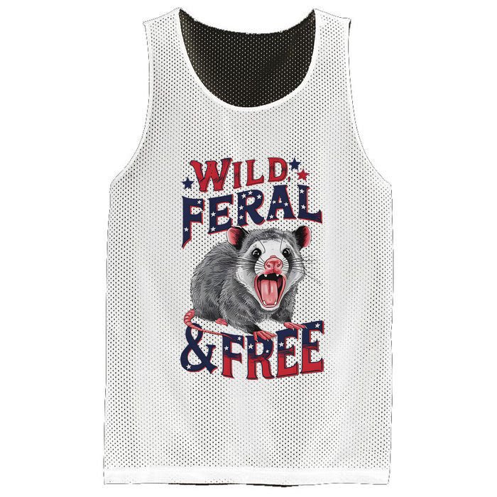 Funny Unhinged Opossum Wild Feral & Free Possum 4th Of July Mesh Reversible Basketball Jersey Tank