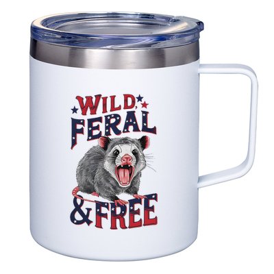 Funny Unhinged Opossum Wild Feral & Free Possum 4th Of July 12oz Stainless Steel Coffee Mug