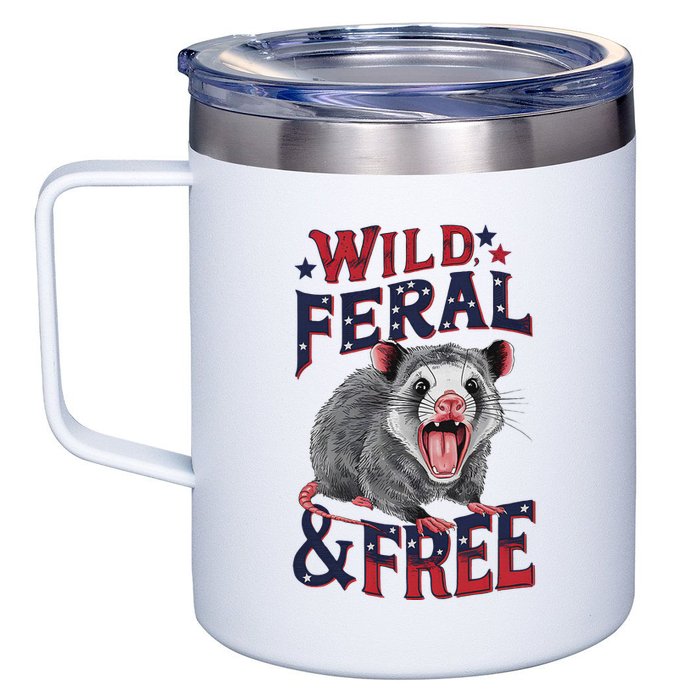 Funny Unhinged Opossum Wild Feral & Free Possum 4th Of July 12oz Stainless Steel Coffee Mug