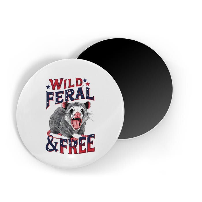 Funny Unhinged Opossum Wild Feral & Free Possum 4th Of July Magnet