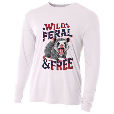 Funny Unhinged Opossum Wild Feral & Free Possum 4th Of July Cooling Performance Long Sleeve Crew