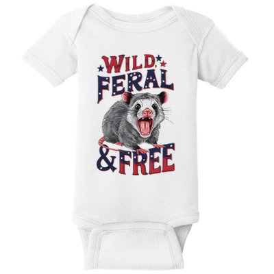 Funny Unhinged Opossum Wild Feral & Free Possum 4th Of July Baby Bodysuit