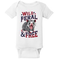 Funny Unhinged Opossum Wild Feral & Free Possum 4th Of July Baby Bodysuit