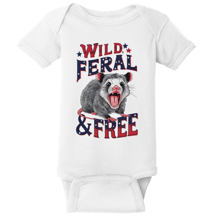 Funny Unhinged Opossum Wild Feral & Free Possum 4th Of July Baby Bodysuit