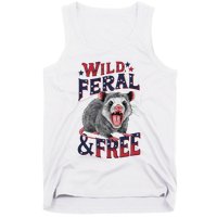 Funny Unhinged Opossum Wild Feral & Free Possum 4th Of July Tank Top