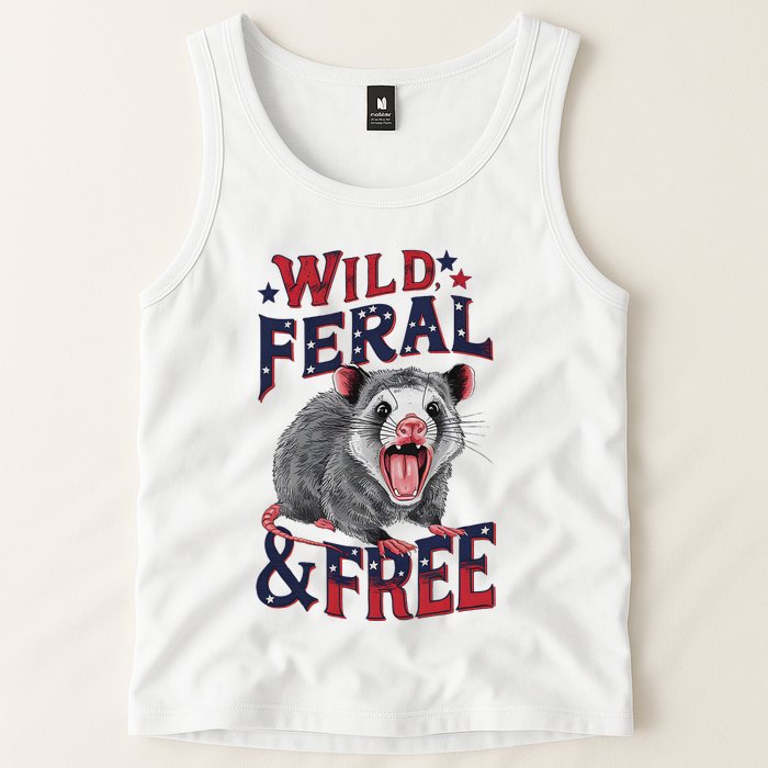 Funny Unhinged Opossum Wild Feral & Free Possum 4th Of July Tank Top