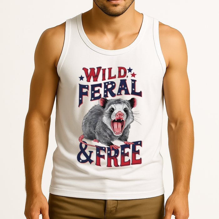 Funny Unhinged Opossum Wild Feral & Free Possum 4th Of July Tank Top
