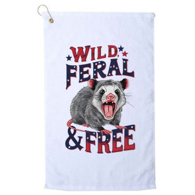 Funny Unhinged Opossum Wild Feral & Free Possum 4th Of July Golf Towel