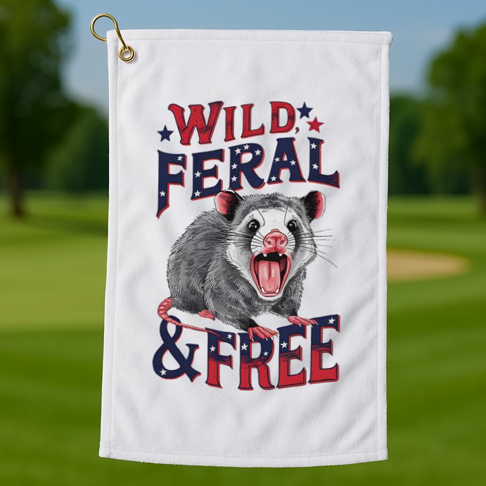 Funny Unhinged Opossum Wild Feral & Free Possum 4th Of July Golf Towel
