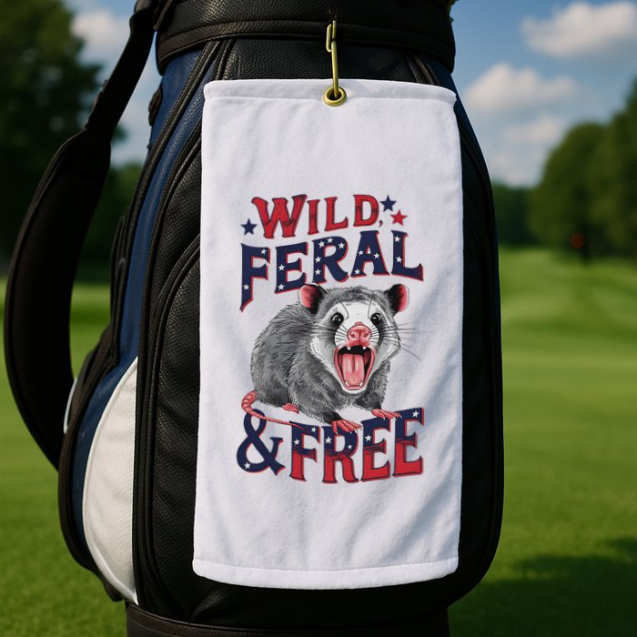 Funny Unhinged Opossum Wild Feral & Free Possum 4th Of July Golf Towel