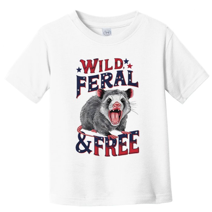 Funny Unhinged Opossum Wild Feral & Free Possum 4th Of July Toddler T-Shirt