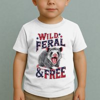 Funny Unhinged Opossum Wild Feral & Free Possum 4th Of July Toddler T-Shirt