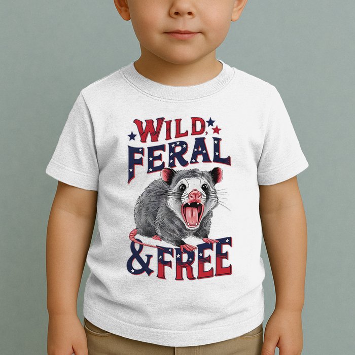 Funny Unhinged Opossum Wild Feral & Free Possum 4th Of July Toddler T-Shirt