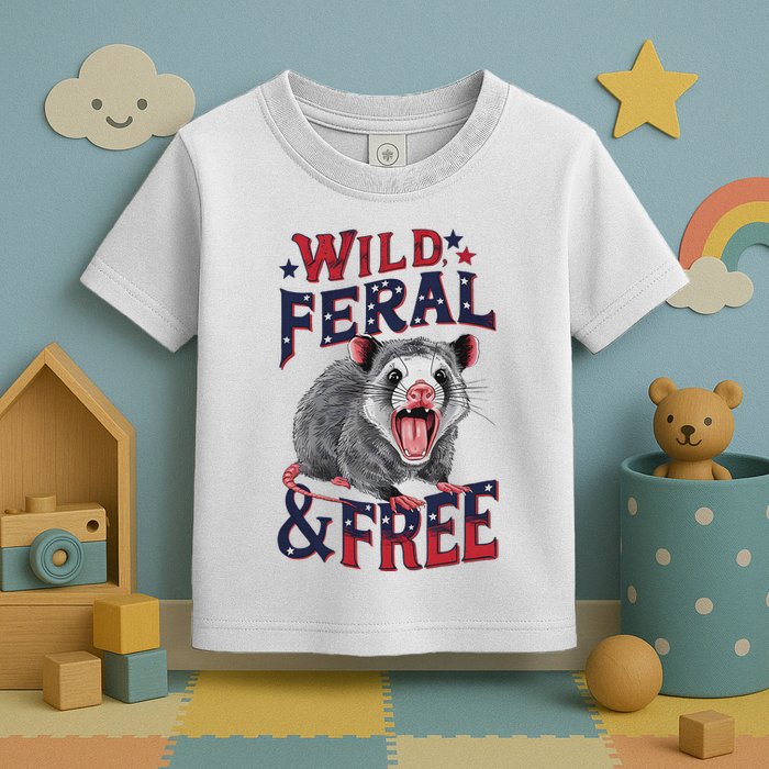 Funny Unhinged Opossum Wild Feral & Free Possum 4th Of July Toddler T-Shirt