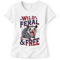 Funny Unhinged Opossum Wild Feral & Free Possum 4th Of July Womens T-Shirt