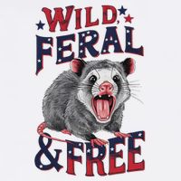 Funny Unhinged Opossum Wild Feral & Free Possum 4th Of July Womens T-Shirt