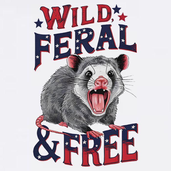 Funny Unhinged Opossum Wild Feral & Free Possum 4th Of July Womens T-Shirt