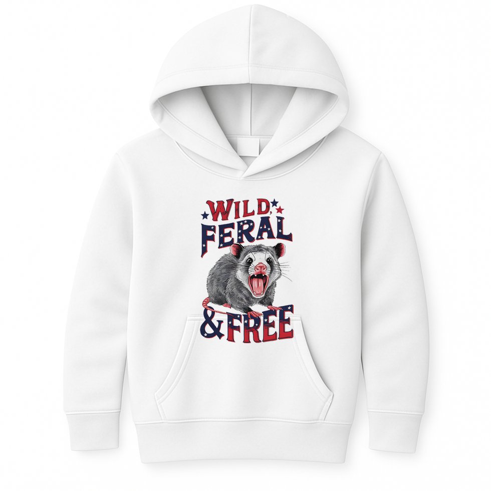 Funny Unhinged Opossum Wild Feral & Free Possum 4th Of July Kids Hoodie