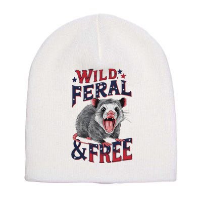 Funny Unhinged Opossum Wild Feral & Free Possum 4th Of July Short Acrylic Beanie